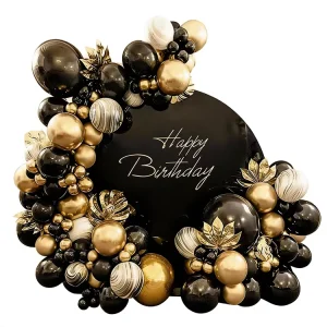 1 102pcs Black Gold Theme Latex Balloon Arch Kit for Birthday Valentine’s Day Graduation New Year Decorations and Party Setup