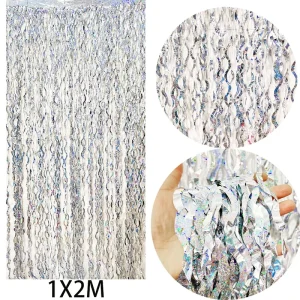 1*2m Party Decoration Sequin Backdrop Curtain for Wedding Event Party Silver Foil Curtain Backdrop Birthday Party Decor Supplies