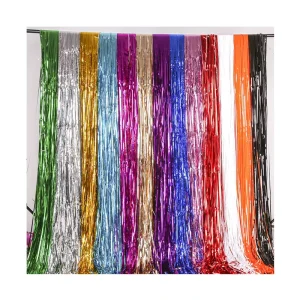 1*2m Rain Foil Curtain Bright Stripes Golden Wedding Birthday Party Stage Background Decoration Supplies Props Tassel Curtain