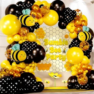 1 Bee Theme Party Decorations Durable Latex & Aluminum Film Balloon Set Poster Backdrop Arch for Birthday Back to School Events