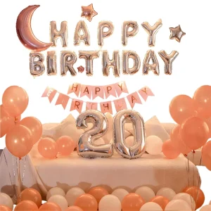 1 Birthday Party Decorations Supplies Kids Adult Happy Birthday Balloon Set Rose Gold Moon Foil Balloon Kit Complete Set