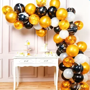 1 Black Gold Theme Durable Latex Aluminum Film Balloon Arch Kit for Kids Birthday Valentine’s Day Graduation Wedding Party
