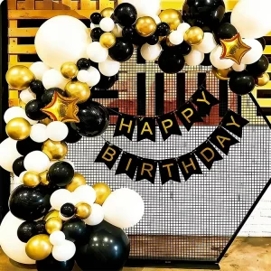 1 Black White & Gold Theme Round Latex Balloon Arch Garland Set Kids’ and Adults’ Happy Birthday Party Decorations Balloon Set