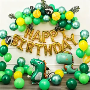 1 Cute Dinosaur Foil Balloon Happy Birthday Balloon Set Kids’ Birthday Party Background Wall Decoration and Event Setup Supplies