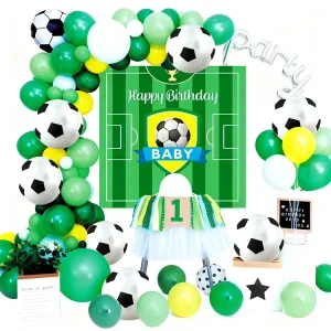 1 Football Theme Happy Birthday Latex Round Balloon Arch Garland Set Kids’ Birthday Party Decoration Celebration Accessories