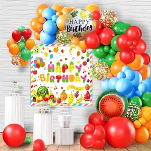 1 Fruit Party Theme Latex Aluminum Film Durable Balloon Arch Birthday Decoration Set for Kids’ Parties 4 Color Printed Poster