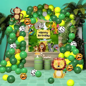 1 Lion Monkey Aluminum Foil Balloon Jungle Animal Theme Birthday Party Decoration Durable 4 Color Printed Balloon Set for Parties