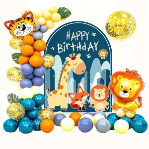 1 Lion Tiger Jungle Animal Theme Happy Birthday Balloon Set for Kids’ Birthday Party Decoration and Poster Backdrop Display