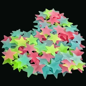 1 Pack (100 Pcs) Small Fluorescent Green Luminous Stars Wall Stickers Fluorescent Star Patches Best Home Wall Home Decorations