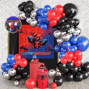 1 Spider Poster Background Cloth Red Blue Black Latex Aluminum Film Durable Balloon Arch Set for Kids’ Boys’ Birthday Party