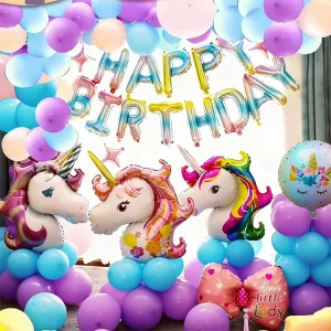 1 Unicorn Foil Balloon Happy Birthday Foil Letter Balloons Birthday Party Decoration Set for Kids’ Birthday Durable 4 Color