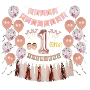 1 Year Old Children’s Birthday Party Supplies Set Party Decoration Rose Gold Balloon Set With Paper Tassel