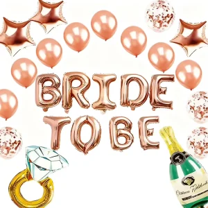 1 for Bottle Diamond Ring Aluminum Foil Balloon Rose Gold Bride BE Party Decoration Balloons Set Curtain Round