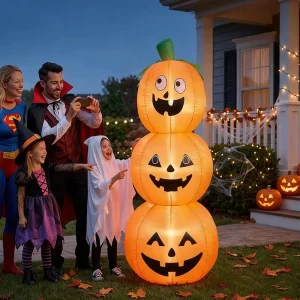 1.2-meter Halloween Stackable Inflatable Pumpkin Model 23210A with Outdoor LED Lights for Yard Party Decorations