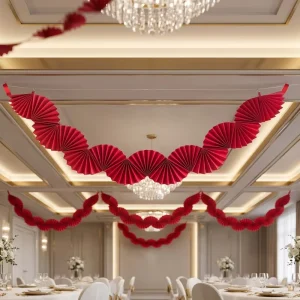 1.6m Red Paper Folding Fan Pull Flag Garland Banner Accordion Pleat Wedding Anniversary Valentine’s Party Decoration