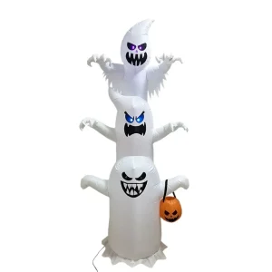 1.8M LED Light up Stacked White Ghost & Pumpkin Halloween Inflatable Scary Blow up Decor for Outdoor Roof Lawn Yard Party