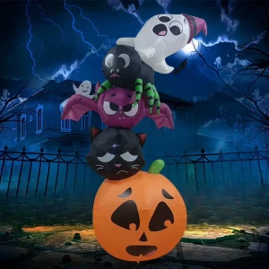 1.8m Halloween Inflatable Pumpkin Ghost Black Cat Spider Bat Combination Outdoor Decoration Ornaments