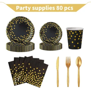 10/16/20 Person Factory Direct Sales Black Gold Digital Printing Modern Set 9-inch 7-inch Paper Tray Cup for Thanksgiving