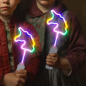 10″ LED Unicorn Neon Wand for Kids Colorful Flashing Neon Lights for Birthday Christmas New Year Festive Parties