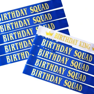10 PCS White Blue Birthday Sashes Kit for Men Birthday King Squad Party Decorations Reusable Satin Valentine’s Day Birthday
