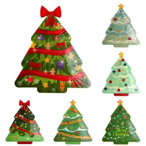 10 Pcs Pack Christmas Tree Paper Plate Dessert Cake Disposable Plates for Xmas New Year Party Table Decor