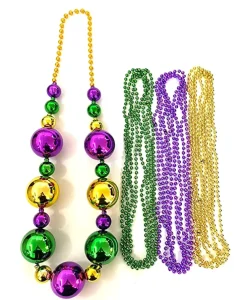 10 Pcs set Mardi Gras Purple Gold Green Carnival Metallic Bead Necklaces for Festivals Parades Night Club Dress up Events Decor