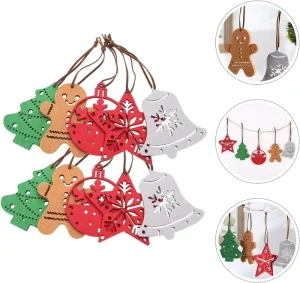 10 Pieces Christmas Hanging Ornaments Felt Christmas Tree Star Bell Gingerbread Man Hanging Pendant Christmas Tree Decorations