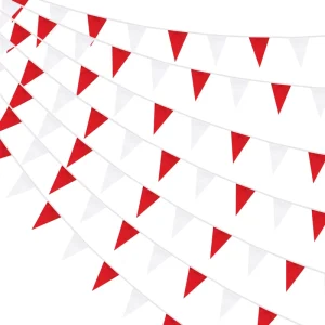100 Meters 328 Feet Carnival Fabric Pennant Banner Red White Garland Flag Triangle Bunting for Christmas Birthday Party Decor