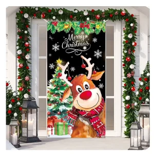 100% Polyester Durable Custom Logo Christmas Tree Santa Claus Festival Decoration Christmas Door Cover Banner