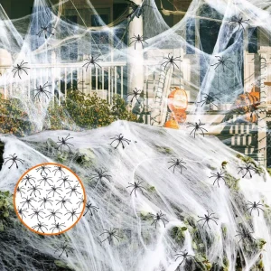 1000 Sqft White Black Halloween Diwali Spider Webs Decorations 60 Extra Spiders Super Stretchy Cobwebs for Halloween Diwali