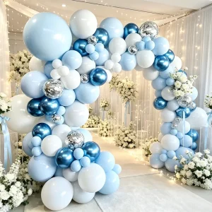 104pcs Thick Eco Friendly Wedding Balloon Arch Kit Macaron Blue Metallic White Balloons Garland Silver Confetti Engagement Party