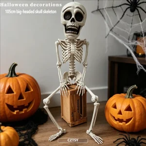 105cm Large headed Skull Skeleton Halloween Decorative Item Simulation Joint Movable Horror Prop Haunted House Decoration