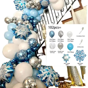 106pcs White Snowflake Latex Balloons Set Blue Pink Balloon Garland Arch Kit for New Year & Christmas Party Decorations