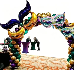 108Pcs Carnival Purple Green Gold Balloon & Mask Garland Set New Orleans Carnival Party Decor