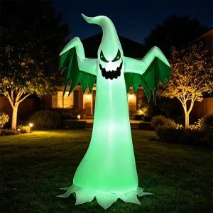 10FT Halloween Inflatable Ghost with Green LED Light Spooky Outdoor Lawn Yard Garden Party Decoration