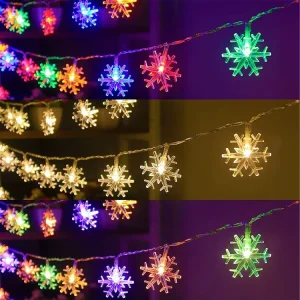 10M 80LED Christmas Snowflake String Light Color Changing 2 Modes 3AA Battery Powered Xmas Tree Fairy Garland Lights