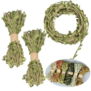 10Meter lot 100% Hemp Twine 10MM Burlap Leaf Ribbon Artificial Vine Green Leaves DIY Crafts Wedding Valentine’s Day Garden Party