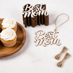 10PCS Wooden Best Mom Hanging Ornaments with Laser cut Engraving Natural Wood for Mother’s Day Valentine’s Dinners