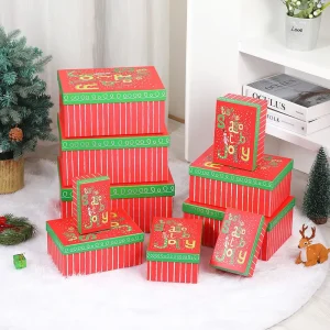 10pcs Set Christmas Gift Box Set Printed Top Bottom Lid Xmas Holiday Atmosphere Gift Packaging Boxes