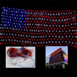 110V LED String Festive Christmas Decorative Lights Holiday Lighting American Flag 6.5ftX3.3ft Led Net Lights Twinkle Ornaments