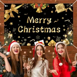 110x180cm Merry Christmas Photo Background Polyester Party Sign Backdrop Banner for Wall Decorations for Birthday