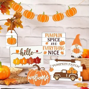 11pcs Modern Wooden Crafts Layered Tray Decorative Pieces UV Printed Thanksgiving Pumpkins Gnomes Wood Hanging Holiday Supplies