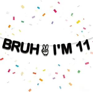 11th Birthday Sign Pull Flag Paper Banner Black Glitter I’M 11 Letter Pennant Bunting Cake Decoration Wall Hanging Party Decor