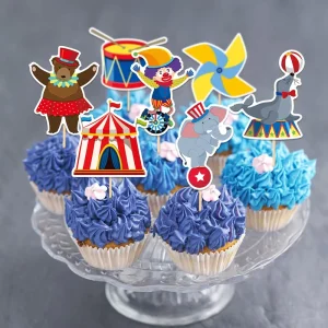 12 Carnival Birthday Party Cake Toppers Festival Party Circus Theme Cake Decorations Mini Flags