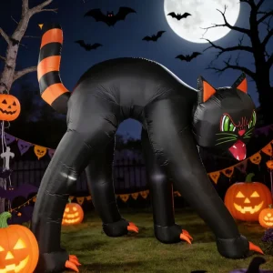 12 FT Inflatable Black Cat Halloween Outdoor Decor with Lights Automatic Blower for Easy Inflation