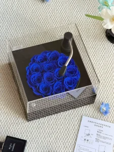 12 Heads Preserved Rose Luxury Bluetooth Acrylic Turntable Music Box for Graduation Christmas Thanksgiving Mother’s Day