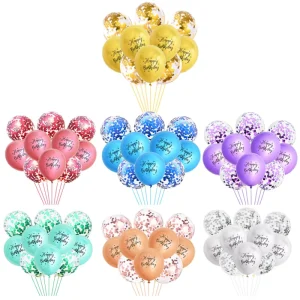 12 Inch Birthday Latex Balloons Metallic Color Set with Paper Confetti & Glitter for Party Decoration Party Supplies