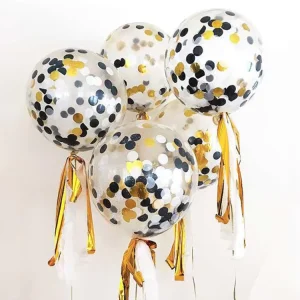 12 Inch Filled Helium Air Clear Transparent Latex Black Color Confetti Balloon with Sequin
