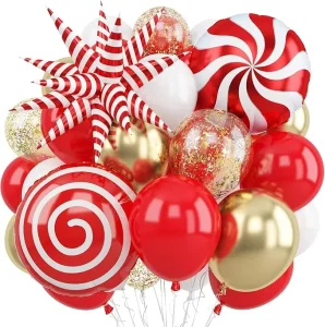 12 Inch Latex Matte Red Metal Gold Christmas Balloon Set Explosion Star Candy Lollipop Foil Balloon Birthday Party Decoration
