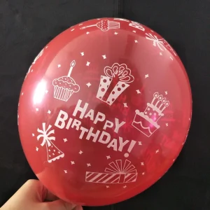 12 Inch Red Color 5 Sides Printing Happy Birthday Latex Balloons